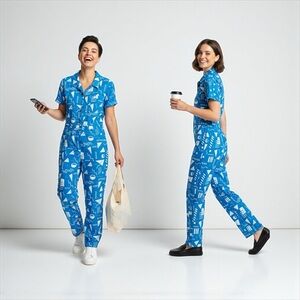 Nooworks Blue and White Patterned Jumpsuit